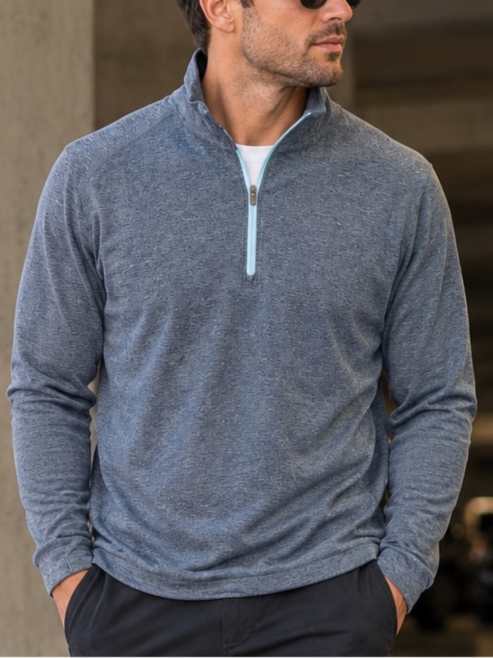 Lululemon Men’s Heathered Blue Quarter Zip Pullover Estimated XL